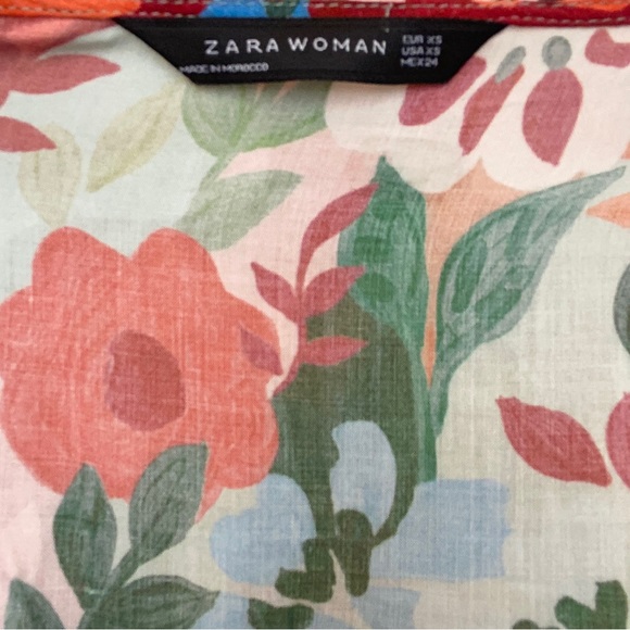 Zara floral colourful top in red orange green blue puff sleeves peplum shirring - Picture 7 of 7